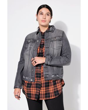 Studio Untold Sommerjacke Jeansjacke Regular Fit destroyed Denim Hemdkragen - Grau