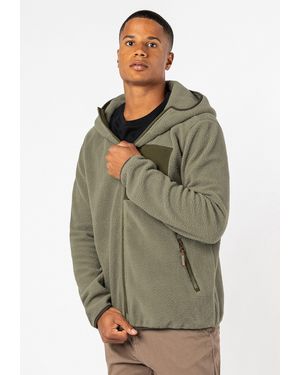 Sublevel Teddyfleecejacke mit Brusttasche und Kapuze Fleecejacke Outdoorjacke Kuscheljacke - Grün