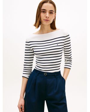 Tommy Hilfiger 3/4-Arm-Shirt NEW CODY SLIM BOAT-NECK mit Logostickerei - Weiß