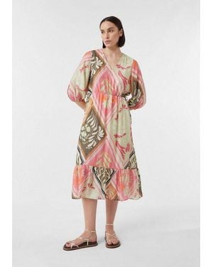 Comma, Midikleid Kleid Fließendes Kleid Aus Viskosemix Mit Unterkleid - Weiß