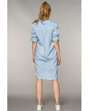 Feuervogl Hemdblusenkleid fv-Kl:eo, Tunika, adjustable sleeve, Pure Linen, Kleid - Blau