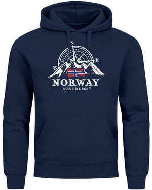 Neverless Hoodie Norwegen Flagge Skandinavien Nordisch Kompass - Blau
