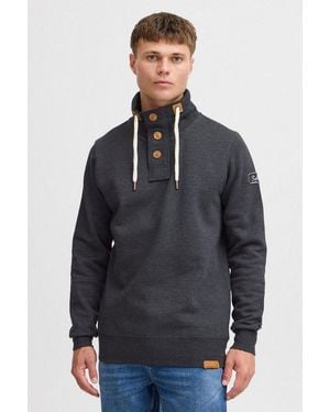 Solid Stehkragenpullover Sdtriptroyer Sweatpullover Mit Knopfleiste - Grau
