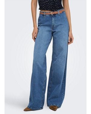 ONLY High-Waist-Jeans Onlmadison Hw Wide Belt Dnm Tai635 Baumwollmischung - Blau