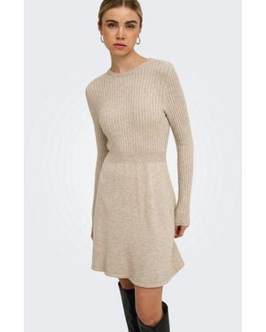 ONLY Strickkleid Onlfia Ls Fit Flare Onec Dress Cs Knt Viskosemischung, Normal Geschnitten - Natur