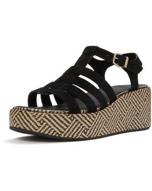 Fitflop Platfforms Graphic-Weave Suede Fisherman Sandals Keilsandalette Plateau, Riemchensandale Mit Verstellbarer Schnalle - Schwarz