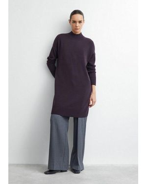 Comma, Midikleid Kleid Strickkleid Mit Stehkragen - Blau