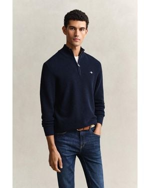 GANT Troyer Micro Textured Cotton Half Zip Regular Fit Mit Troyerkragen - Blau