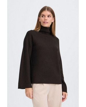 Oxmo Strickpullover Oxnelly Modischer Rollkragenpullover - Schwarz