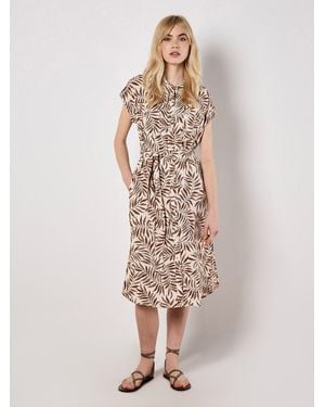 Apricot Druckkleid Fließendes Midikleid, (2-tlg., Stoffgü) mit Gürtel - Natur