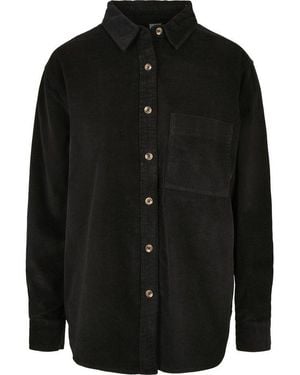 Urban Classics Langarmhemd Damen Ladies Corduroy Oversized Shirt (1-Tlg) - Schwarz