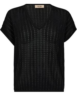 Mos Mosh Kurzarmpullover MMShani Plain V-neck Knit - Schwarz