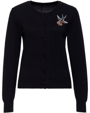 Queen Kerosin Strickjacke Swallow and Cherry mit Bruststickerei - Blau