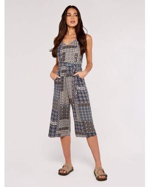 Apricot Jumpsuit Culotte-Overall, (2-tlg) mit Patchworkmuster - Blau