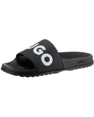 HUGO Match_It_Slid_Rblg_N Badepantolette, Sommerschuh, Poolslides, Schlappen, Mit -Logoschriftzug - Schwarz