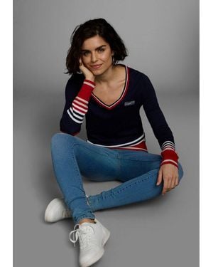 Kangaroos V-Ausschnitt-Pullover Im Tollen Streifen-Farb-Mix - Blau