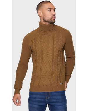 Threadbare Rollkragenpullover Adrien mit schönen Strickmustern - Braun
