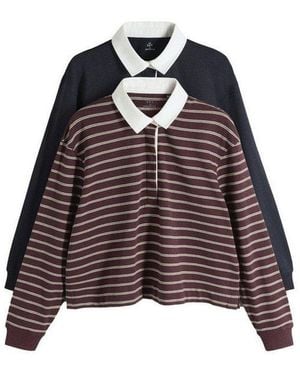 The Set Rugbyshirt Sweatshirts Mit Rugbykragen, 2Er-Pack (2-Tlg) - Braun