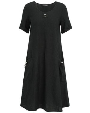 Doris Streich A-Linien-Kleid (1-Tlg) Aus Leinen Mit Halbarm - Schwarz