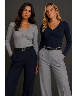 Flashlights Longsleeve (2Er- Pack) Langarm, Sehr Figurbetonter Schnitt, Feinrippstoff, Basic-Stil - Grau