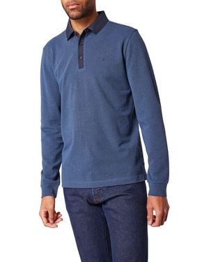 Pierre Cardin Langarm-Poloshirt mit Allover-Muster - Blau