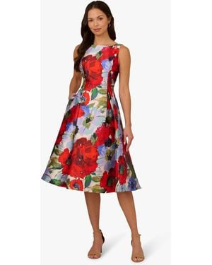 Adrianna Papell Abendkleid Floral Mikado Midi Dress Brunch, Abend, Anlass, Cocktail - Rot
