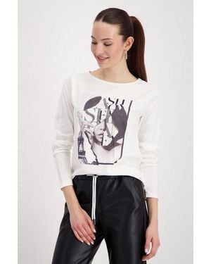 Monari Langarmshirt Shirt Frau Schrift Regular Fit Mit Rundhalsausschnitt - Weiß