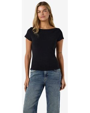 Noisy May Kurzarmshirt Nmmaya S/S Boatneck Top Noos Baumwollmischung, Regular Fit - Blau