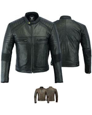 BULLDT GW426J Motorradjacke Vintage Lederjacke Coffe racer rider jacke - Schwarz