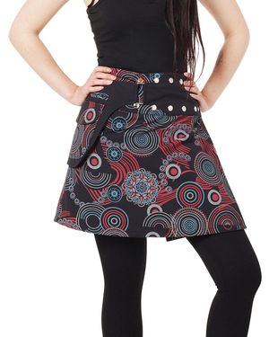 PUREWONDER Wickelrock Rock mit Muster und Tasche sk195 Baumwolle Einheitsgröße - Schwarz