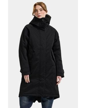 Didriksons Winterjacke Damen Wintermantel Wasserdicht Luna Mit Kapuze Mit Taschen - Schwarz