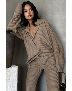 OSSY HOMER Oversize Basic Hemdbluse Set - Braun