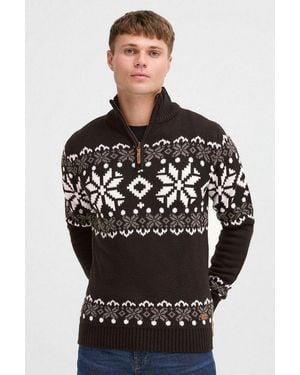 Solid Troyer Sdnorwin Strickpulli Mit Norweger Strickmuster - Schwarz