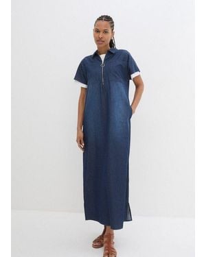 bonprix Jeanskleid Für Warme Tage, Mit Kurzem Arm, Aus Baumwolle, Mit Hemdblusenkragen - Blau