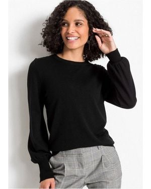 bonprix Strickpullover Aus Weichem Viskose-Feinstrick, Mit Ballon-Ärmeln Mit Breiten Bündchen - Schwarz