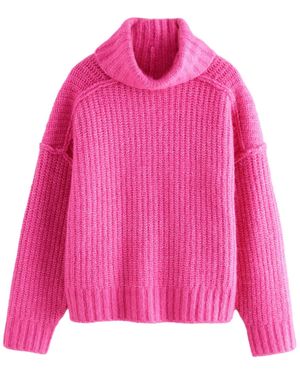 Next Grobgestrickter Rollkragenpullover mit Alpaka (1-tlg) - Pink
