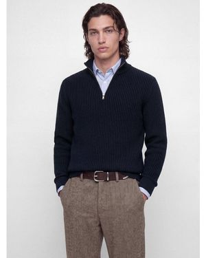 Jack & Jones Troyer Jjsage Knit Half Zip Materialmix, Locker Geschnitten - Blau