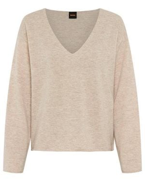 BOSS Strickpullover Faprani Premium Damenmode Aus Einem Kaschmir-Woll-Mix, Relaxed Fit - Weiß