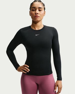 Nike Trainingsshirt W Nk One Df Fitted Ls Top Mit Rundhalsausschnitt, Atmungsaktiv, Schnell Trocknend, Normale Länge - Schwarz