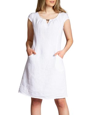 Caspar Sommerkleid SKL020 knielanges Sommer Leinenkleid mit eleganter Metallspange Luftig leicht - Weiß