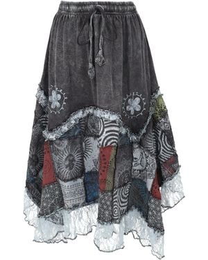 Guru-Shop Minirock Langer Boho stonewash Patchwork Zipfelrock.. alternative Bekleidung - Grau