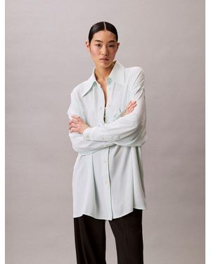 Calvin Klein Hemdbluse Gauze Shirt Mit Rundhalsausschnitt - Weiß
