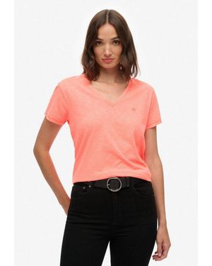 Superdry T-Shirt Studios Slub Emb Vee Tee Baumwollmischung, Relaxed Fit - Rot