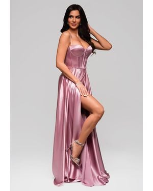 Ombre Abendkleid im Satin-Look mit Korsett und Taschen - Weiß