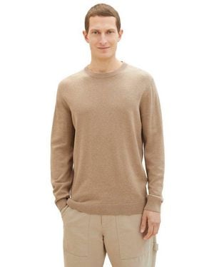 Tom Tailor Rundhalspullover Mit Logostickerei - Natur