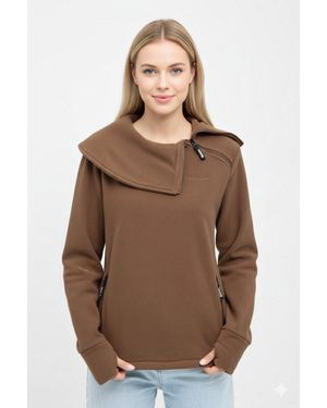 Bench Fleecepullover APRILLE warmes, tailliertes Fleeceshirt mit Troyerkragen und Seitentaschen - Braun