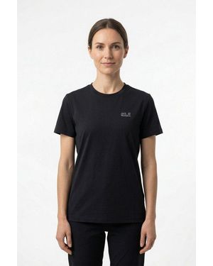 Jack Wolfskin T-Shirt Essential T W Kurzarm, Mit Rundhalsausschnitt, Aus Baumwoll-Jersey - Schwarz