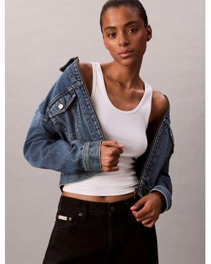 Calvin Klein Jeansjacke Denim Cropped Jacket Mit Rndhalsausschnitt, Regular Fit - Blau