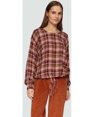 S.oliver Langarmbluse Bluse Strukturierte Karo-Bluse Aus Viskosemix - Rot