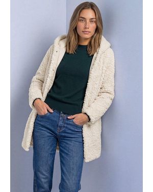 Street One Fleecejacke Plüschmantel Mit Reißverschluss Und Kapuze - Blau